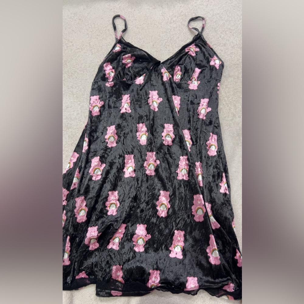 SHEIN Black Chemise with Pink Bear Print